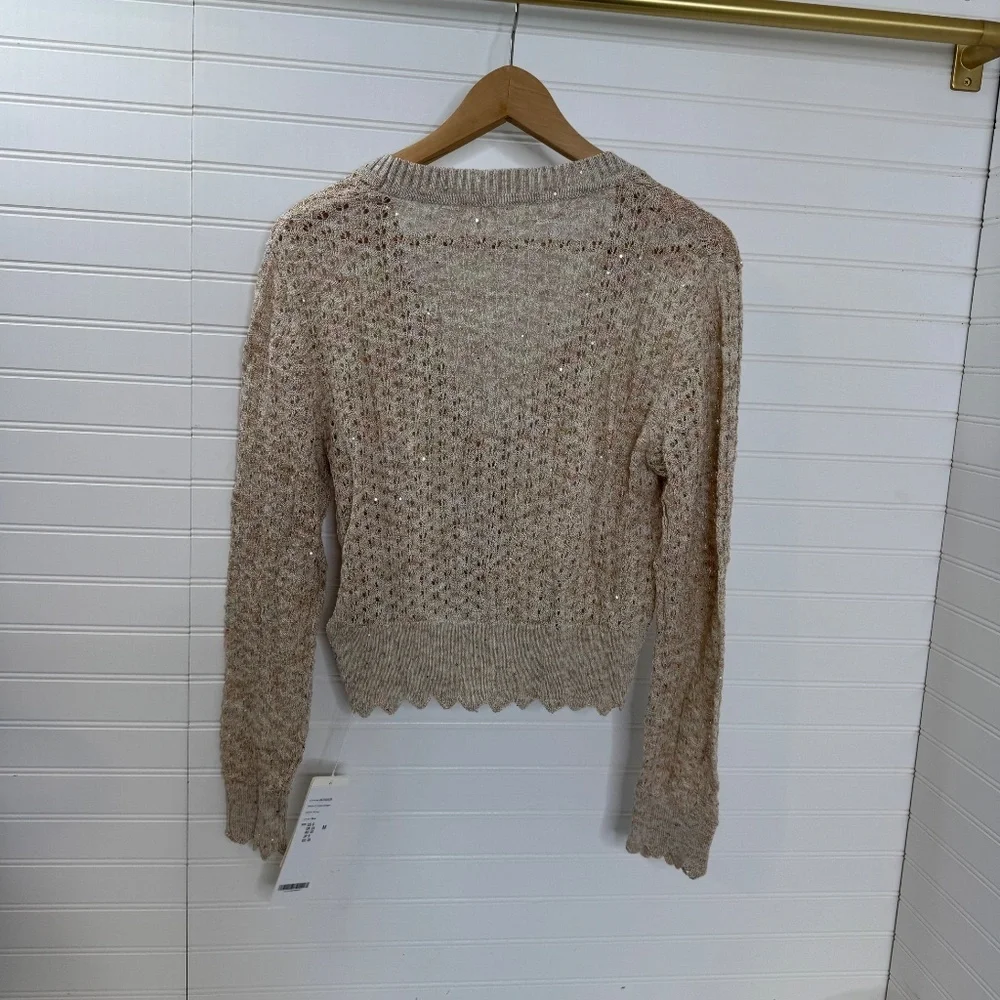 NEW GOELIA Sequin Wave Cut Trim Knitted Cardigan US Size 6 - Picture 6 of 9
